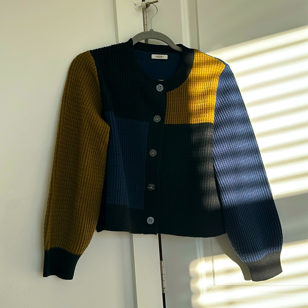KUOSE Navy Blue / Green Cardigan *** USED ONCE***